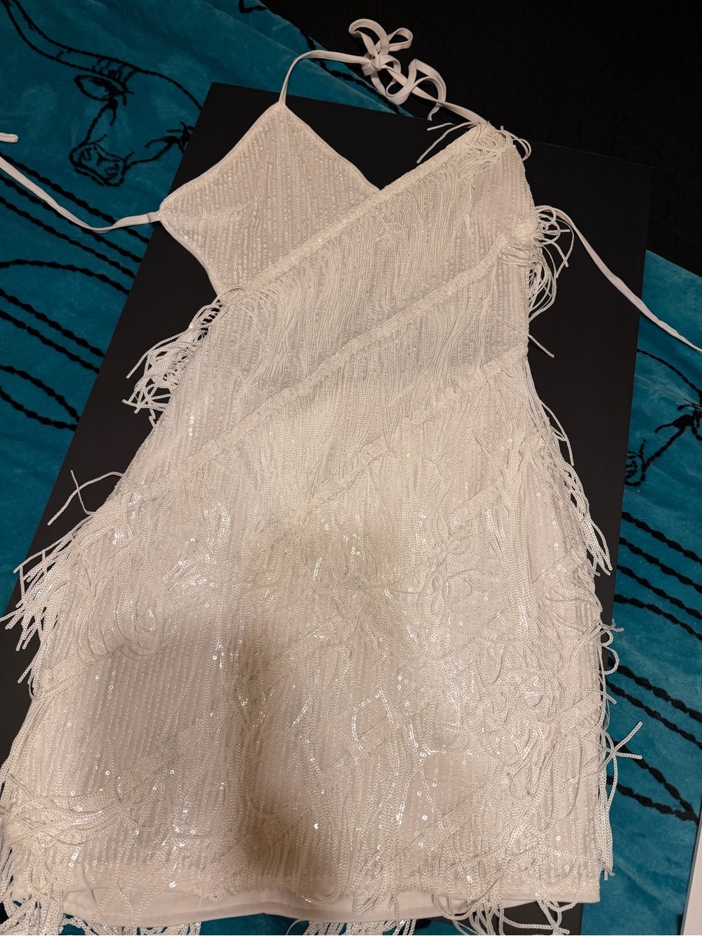 Elegant Ivory Sequin Fringe Cocktail Dress - Picture 2 of 5
